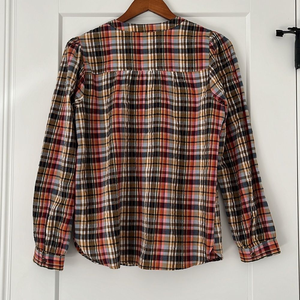 Anthropologie Pilcro Multicolor Plaid Tie Neck Blouse S - Picture 10 of 10